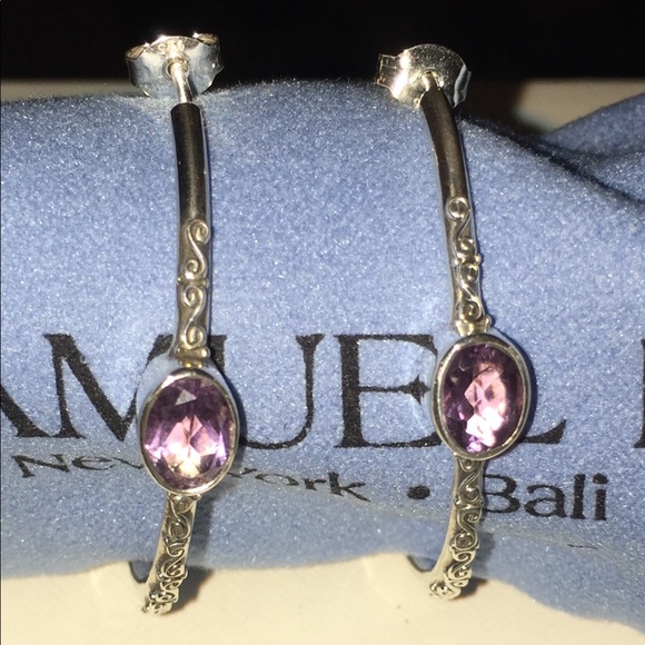 Samuel B. Jewelry - Samuel B. Sterling/amethyst hoop earrings